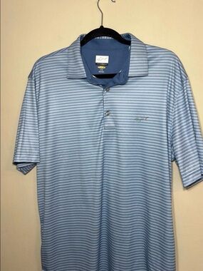 Greg Norman Collection Light Blue & White Striped Polo